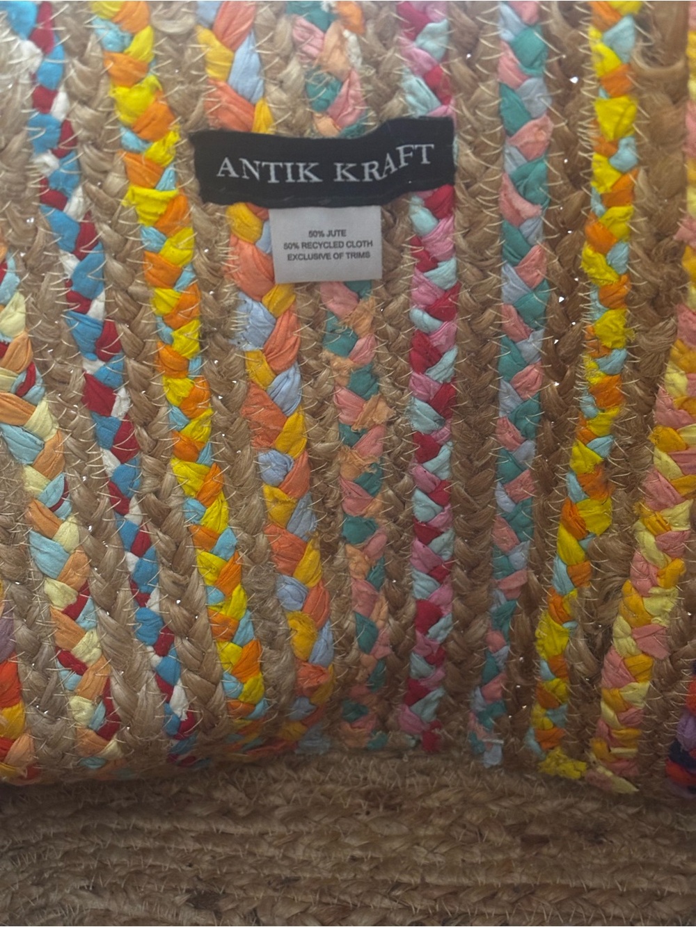 Antik Kraft Multicolor Braided Straw Tote - Vibrant Stripe - Picture 2 of 4
